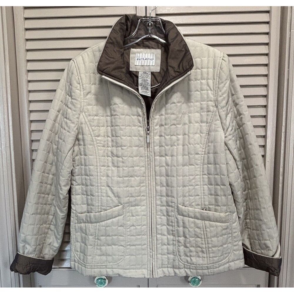 White Stag Cream/Brown Zip Up Quilted Jacket‎ Logo Size M (8-10) Lined Pockets